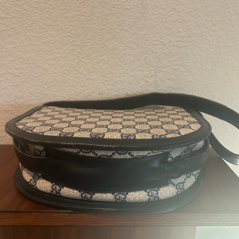 Gucci Navy GG Monogram Shoulder Bag with Leather Trim with COA and Dustbag - Picture 5 of 13